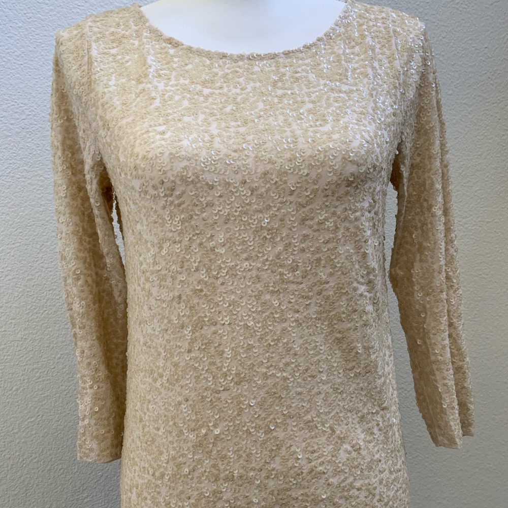 J CREW Sequin Long Sleeve Tshirt Cream Small